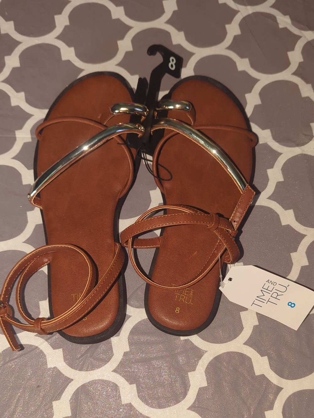 Time and Tru Tan Sandal with Gold Metallic Strap